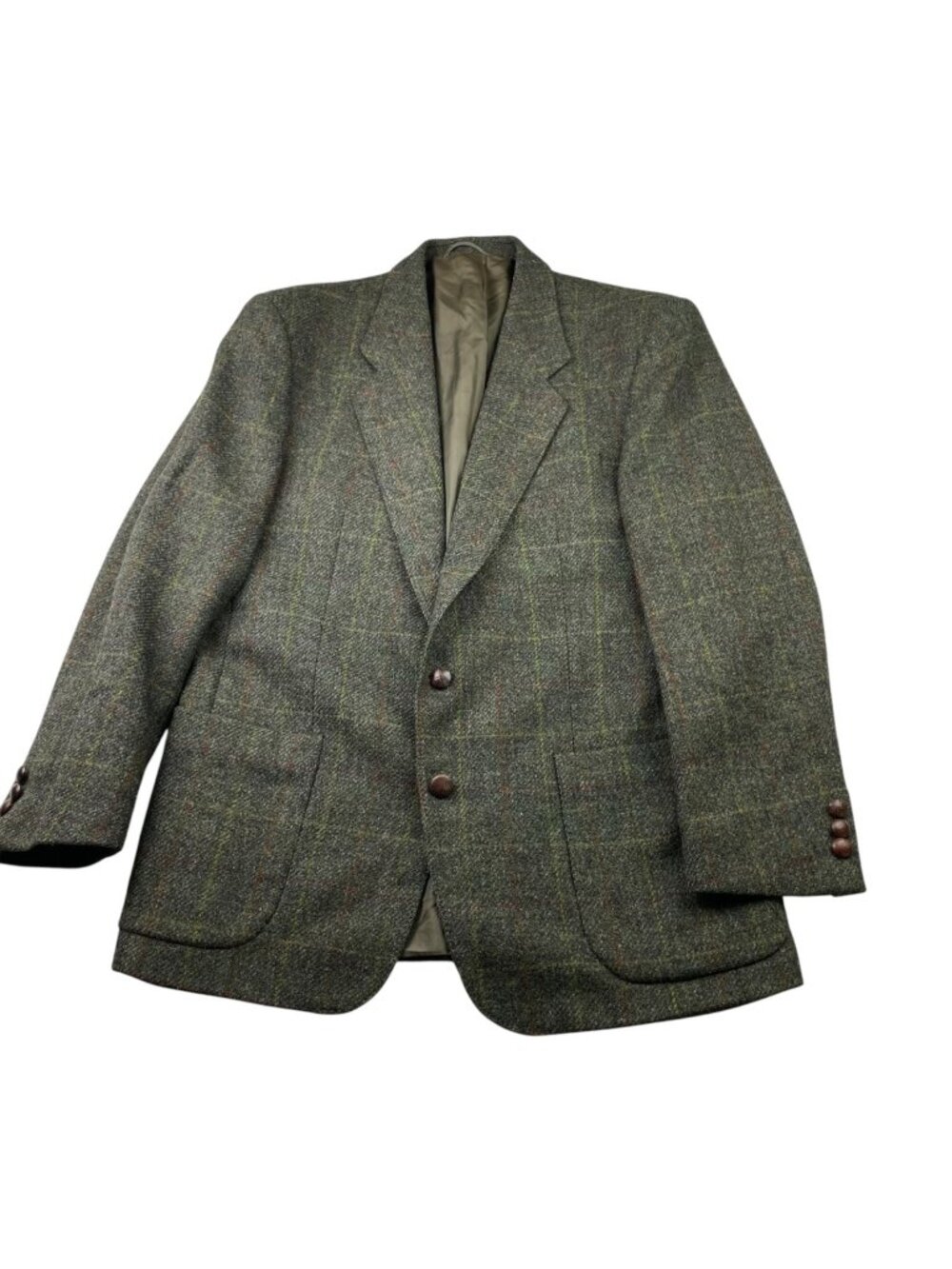 VTG Kruger Men's Wool Tweed 2-Button Blazer Brown/Red/Green Plaid • 40S